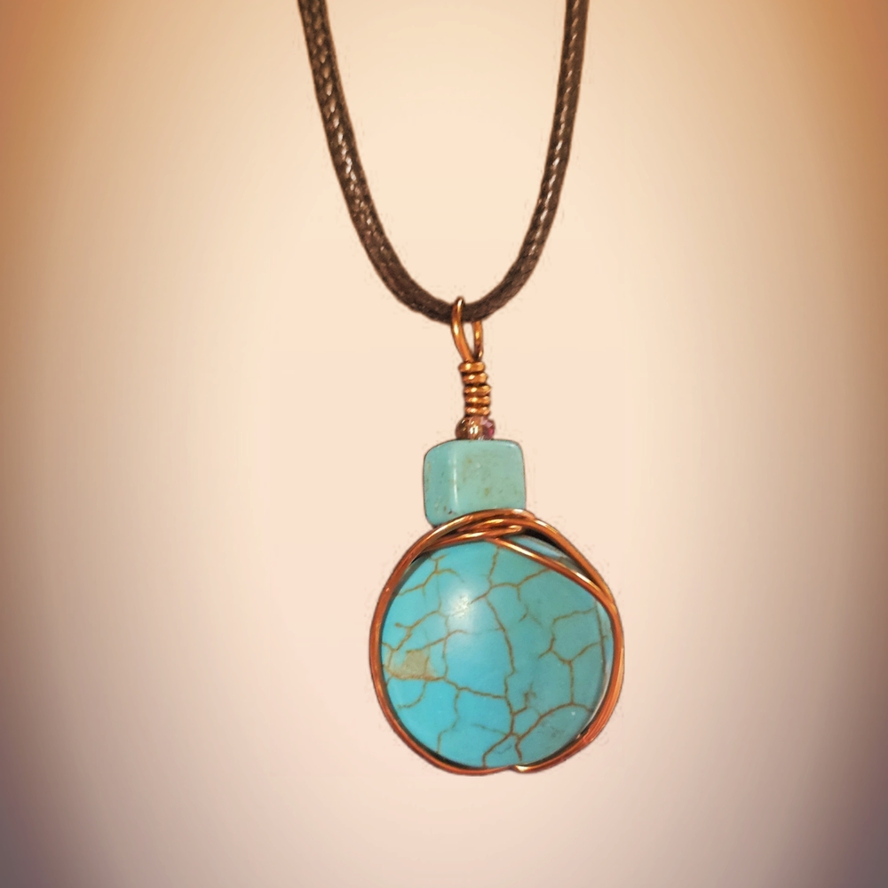 Turquoise and Gold Wire-Wrapped Necklace